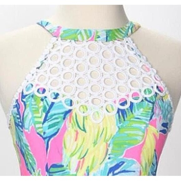 Lilly Pulitzer Halter Dress Lace Neckline Insert Back Zip Closure Size 0 - Picture 3 of 3